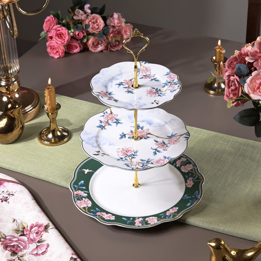 Victorian Green Three Tier Dessert Stand
