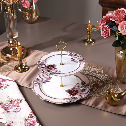 Rose Garden Two Tier Dessert Stand