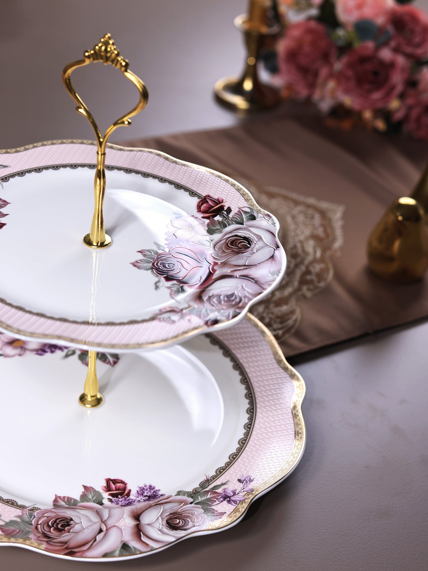 Rose Garden Two Tier Dessert Stand