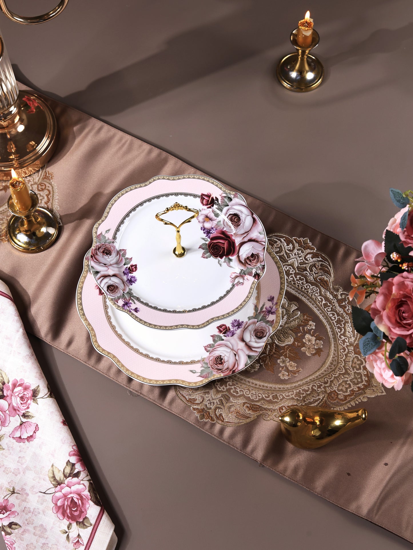 Rose Garden Two Tier Dessert Stand