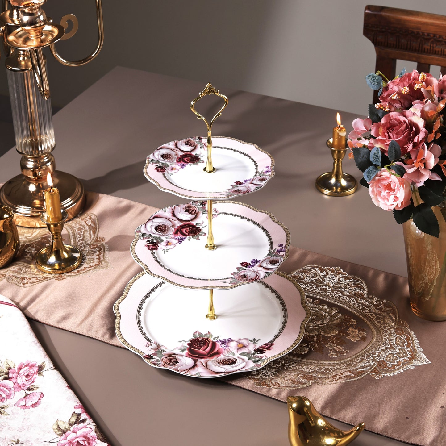Rose Garden Three Tier Dessert Stand - Vigneto