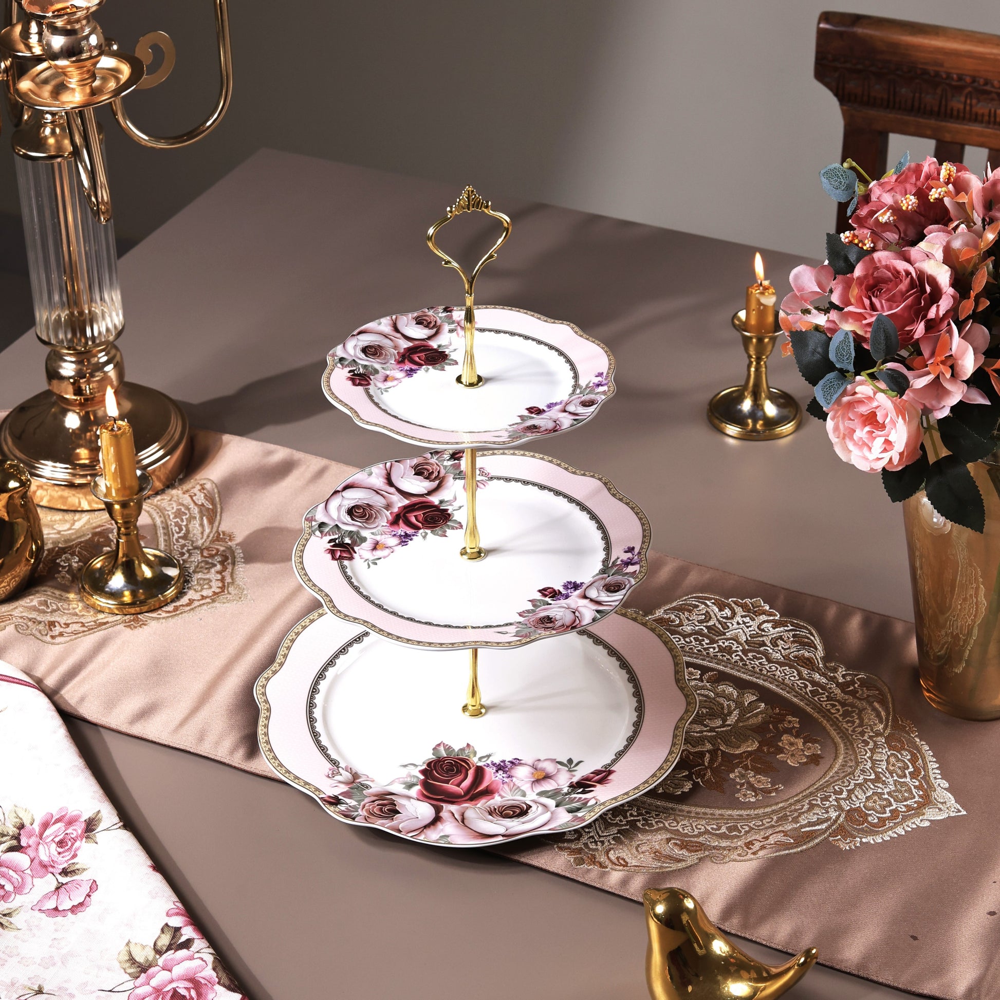 Rose Garden Three Tier Dessert Stand - Vigneto
