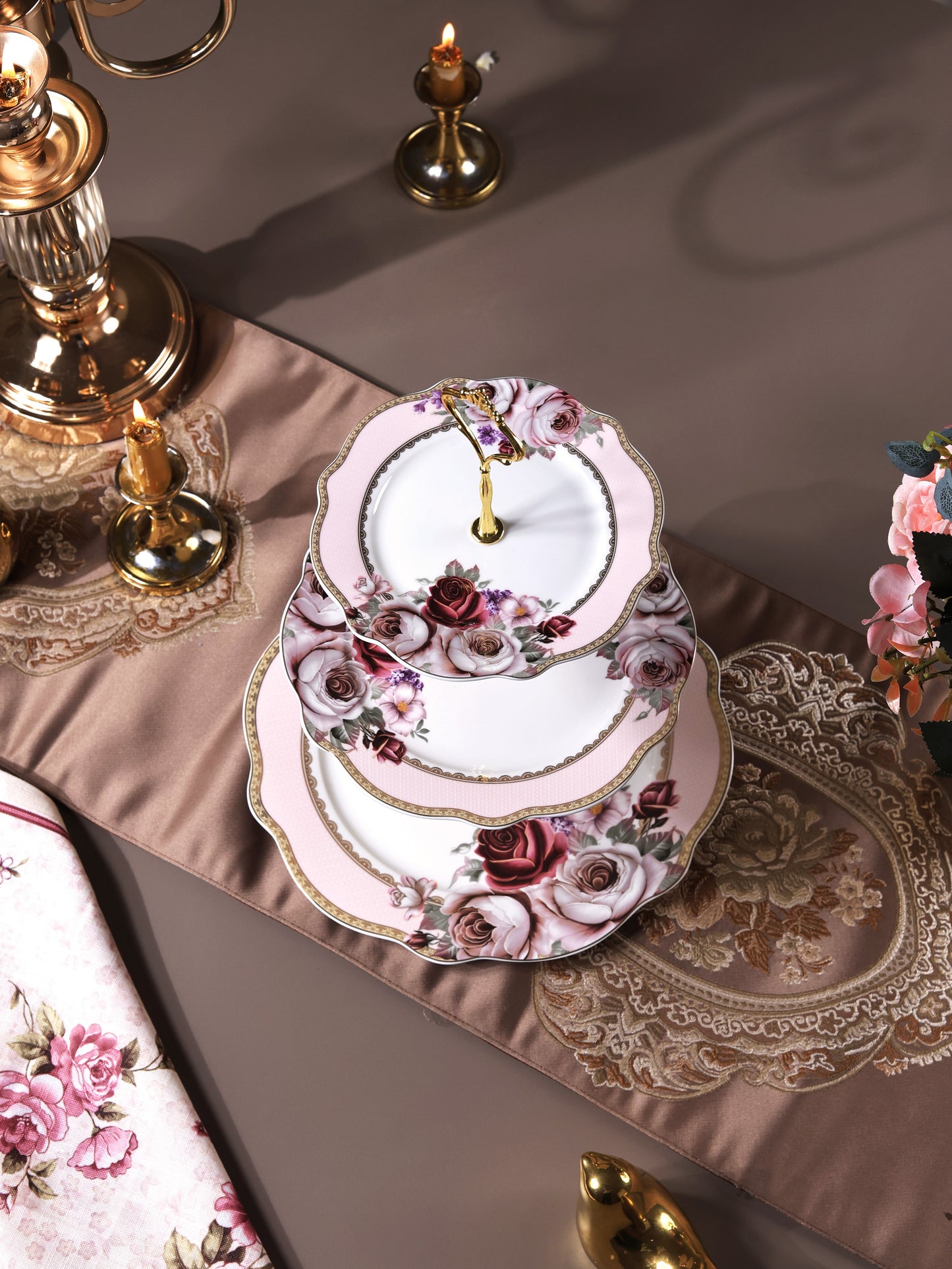 Rose Garden Three Tier Dessert Stand - Vigneto