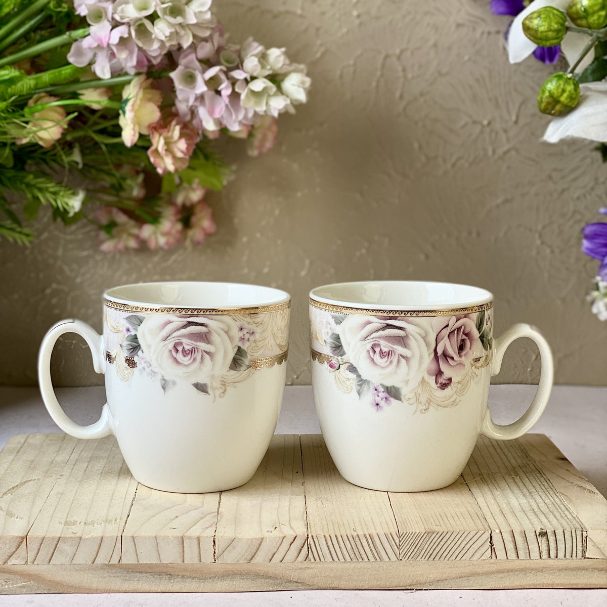 Gold Roses Mug Set (Capacity 200 ML, Set of 6) - Vigneto