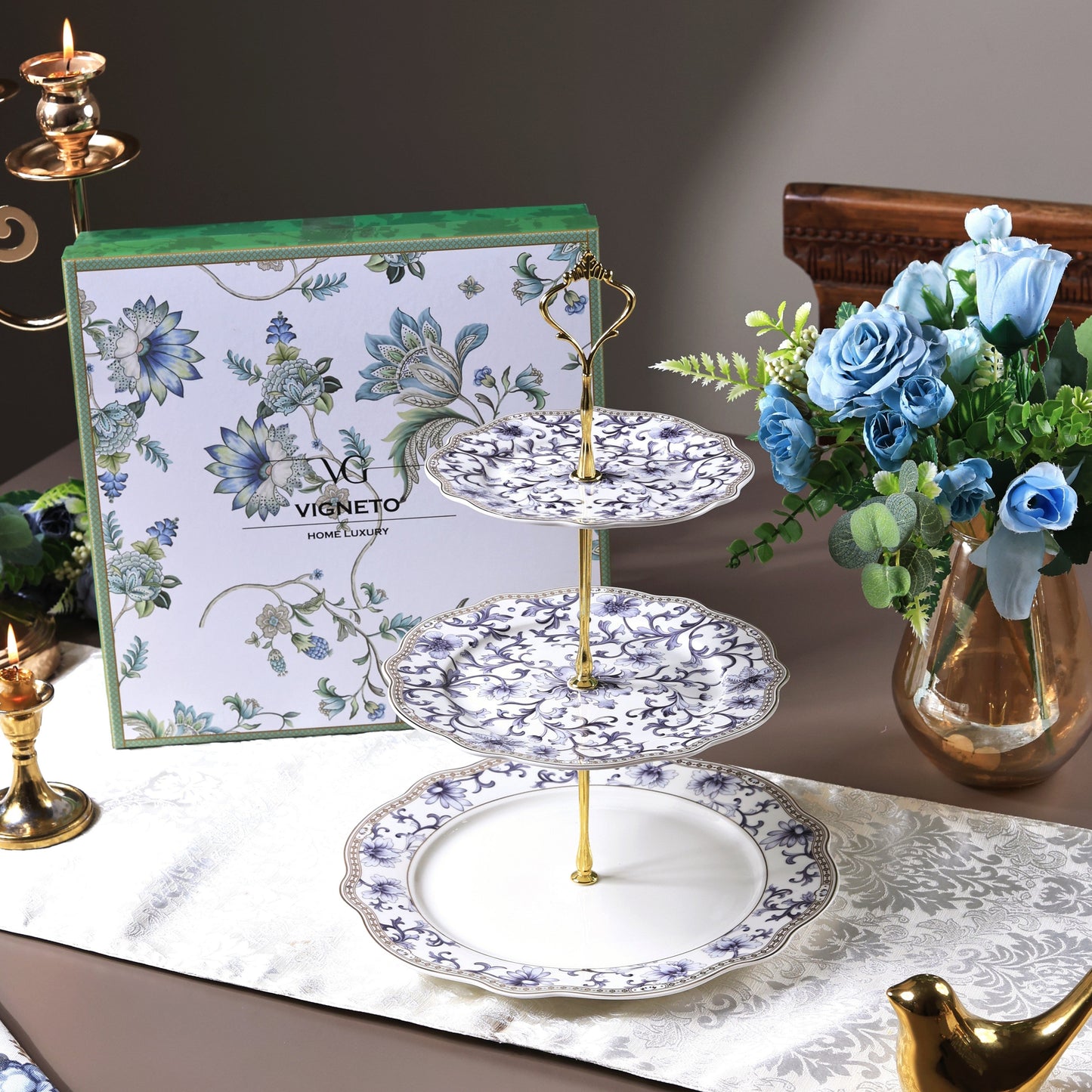 Royal Blue Three Tier Dessert Stand