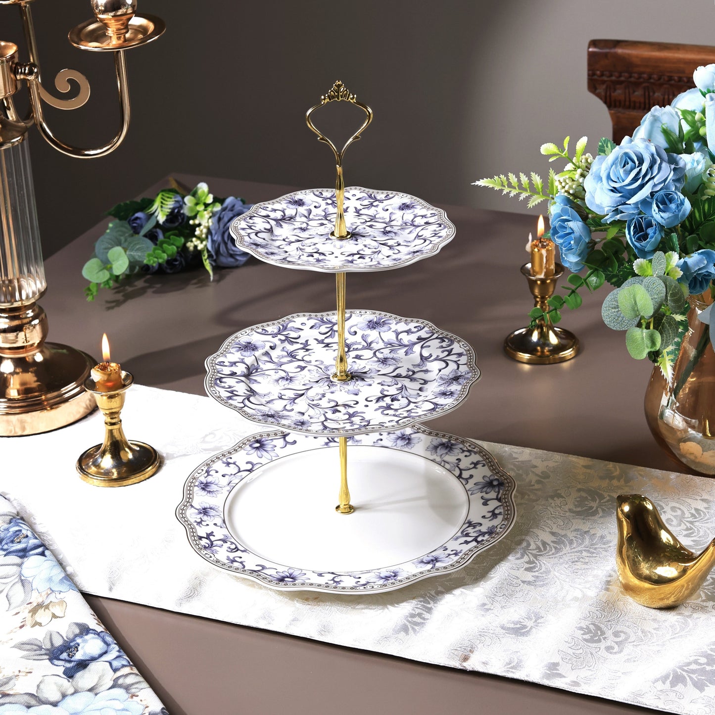 Royal Blue Three Tier Dessert Stand