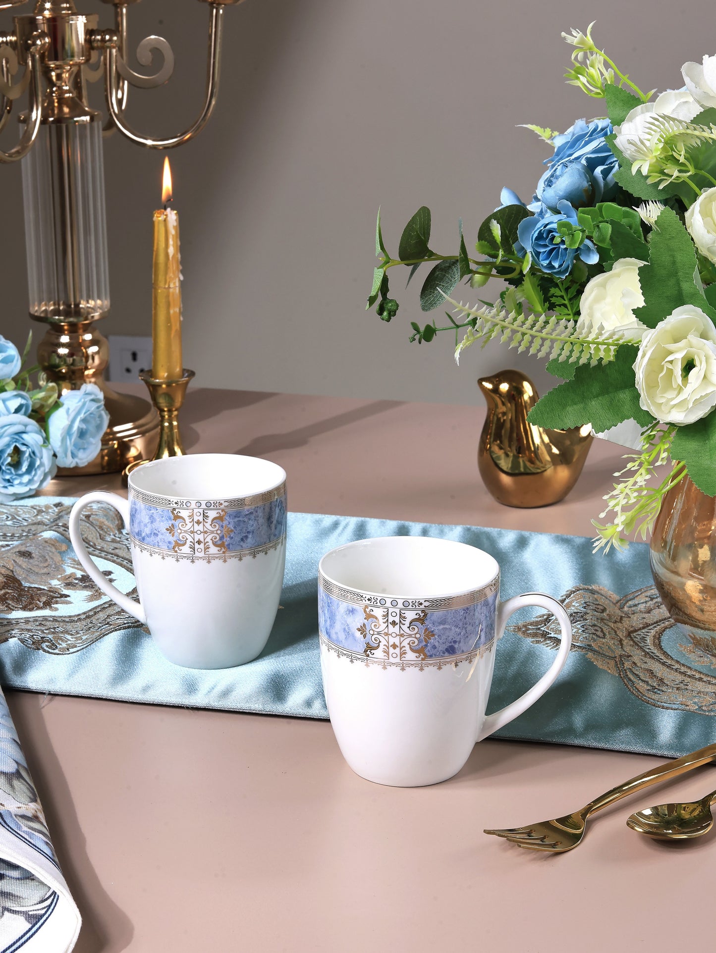 Majestique Blue Coffee Mugs (Set of 2, 300 ML)