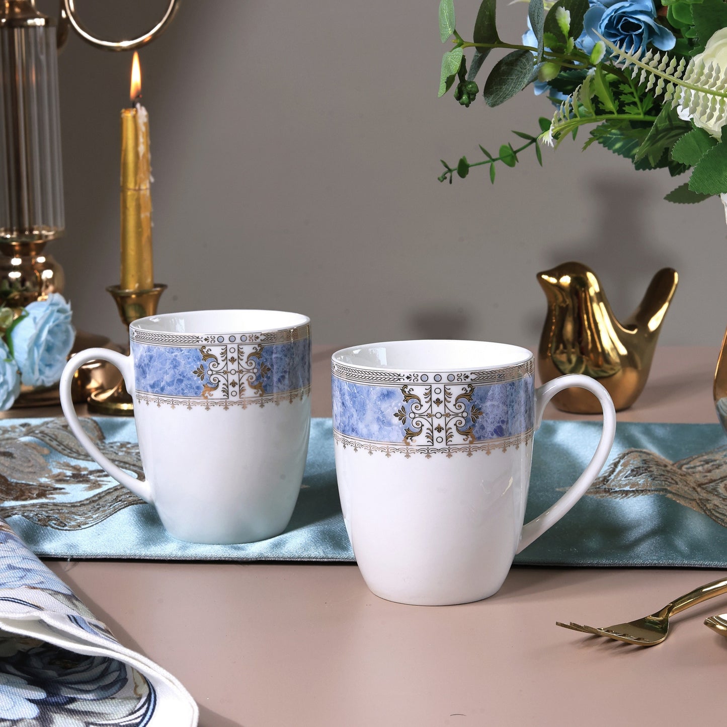 Majestique Blue Coffee Mugs (Set of 2, 300 ML)