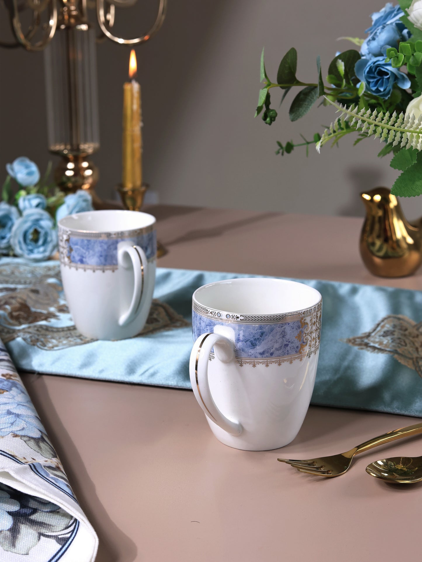 Majestique Blue Coffee Mugs (Set of 2, 300 ML)