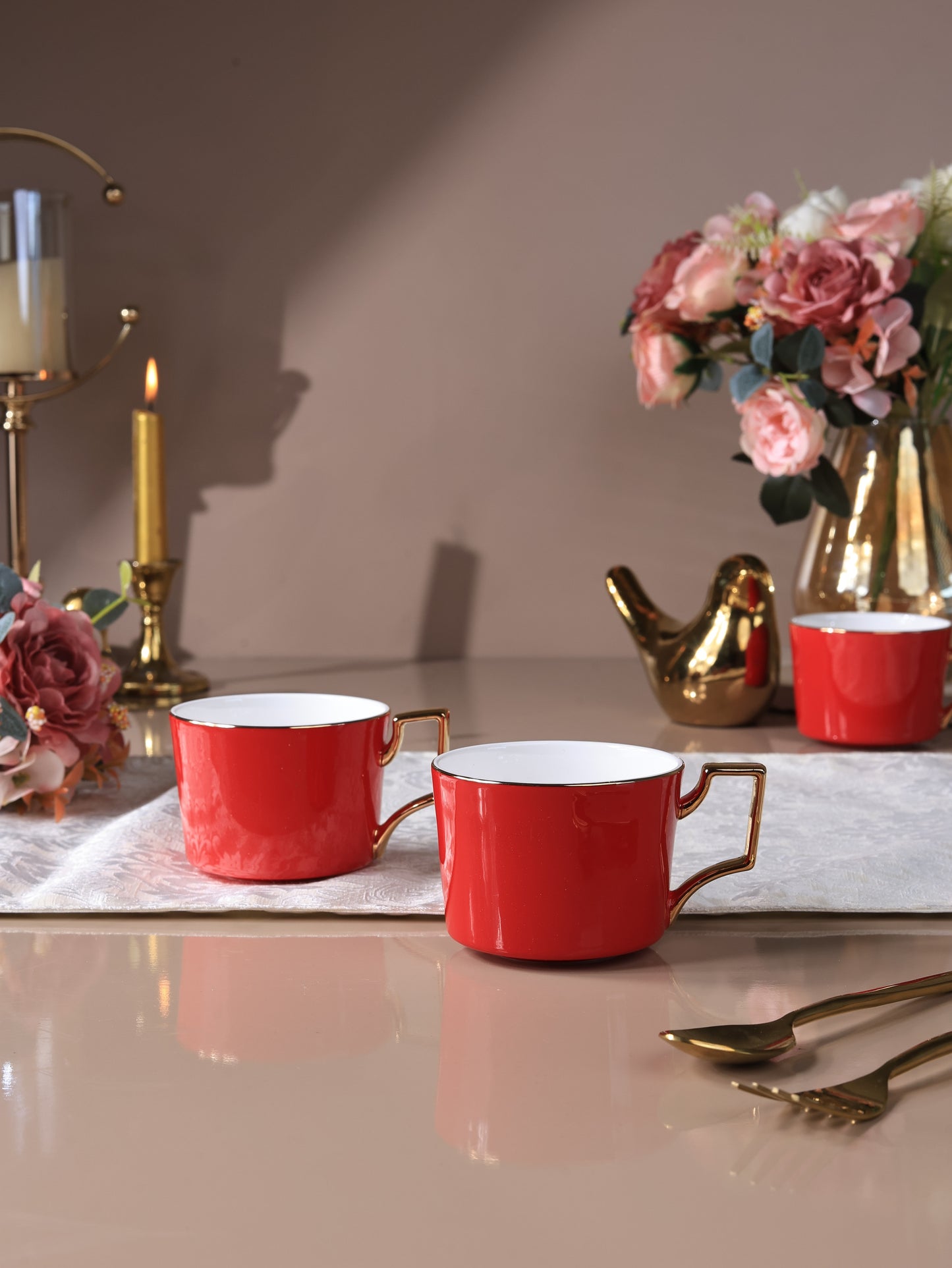 Crimson Royale Mug Set of 6 (Luxe Edition, 24K Gold, In glaze)