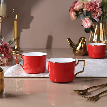 Crimson Royale Mug Set of 6 (Luxe Edition, 24K Gold, In glaze)