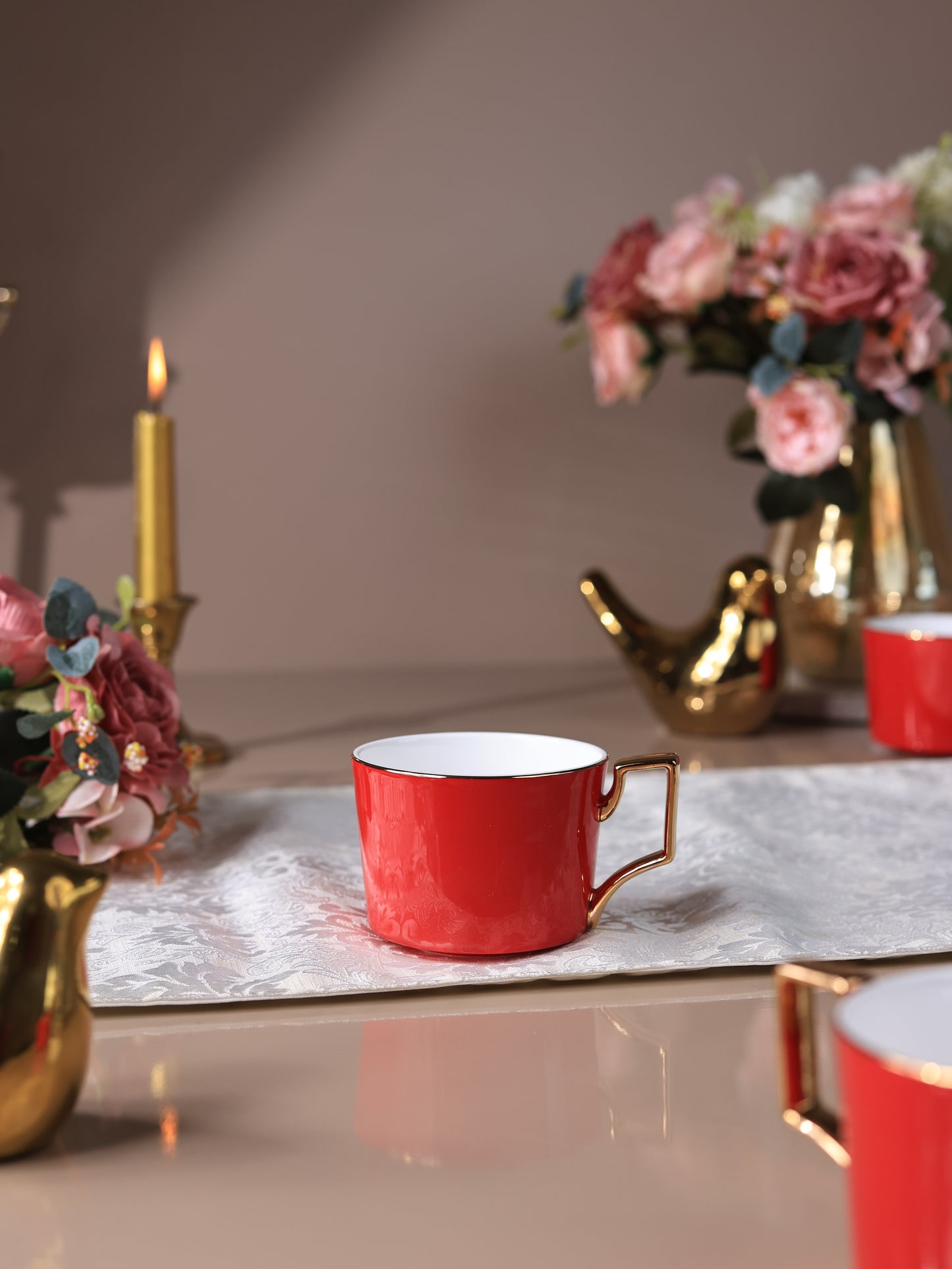 Crimson Royale Mug Set of 6 (Luxe Edition, 24K Gold, In glaze)