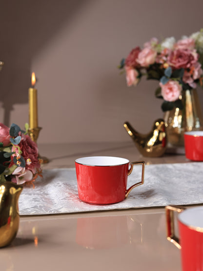 Crimson Royale Mug Set of 6 (Luxe Edition, 24K Gold, In glaze)