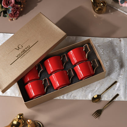 Crimson Royale Mug Set of 6 (Luxe Edition, 24K Gold, In glaze)