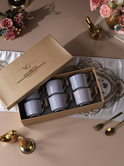 Opulent Grey Mug Set of 6 (Luxe Edition, 24K Gold, In glaze)