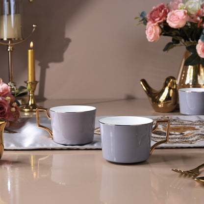 Opulent Grey Mug Set of 6 (Luxe Edition, 24K Gold, In glaze)