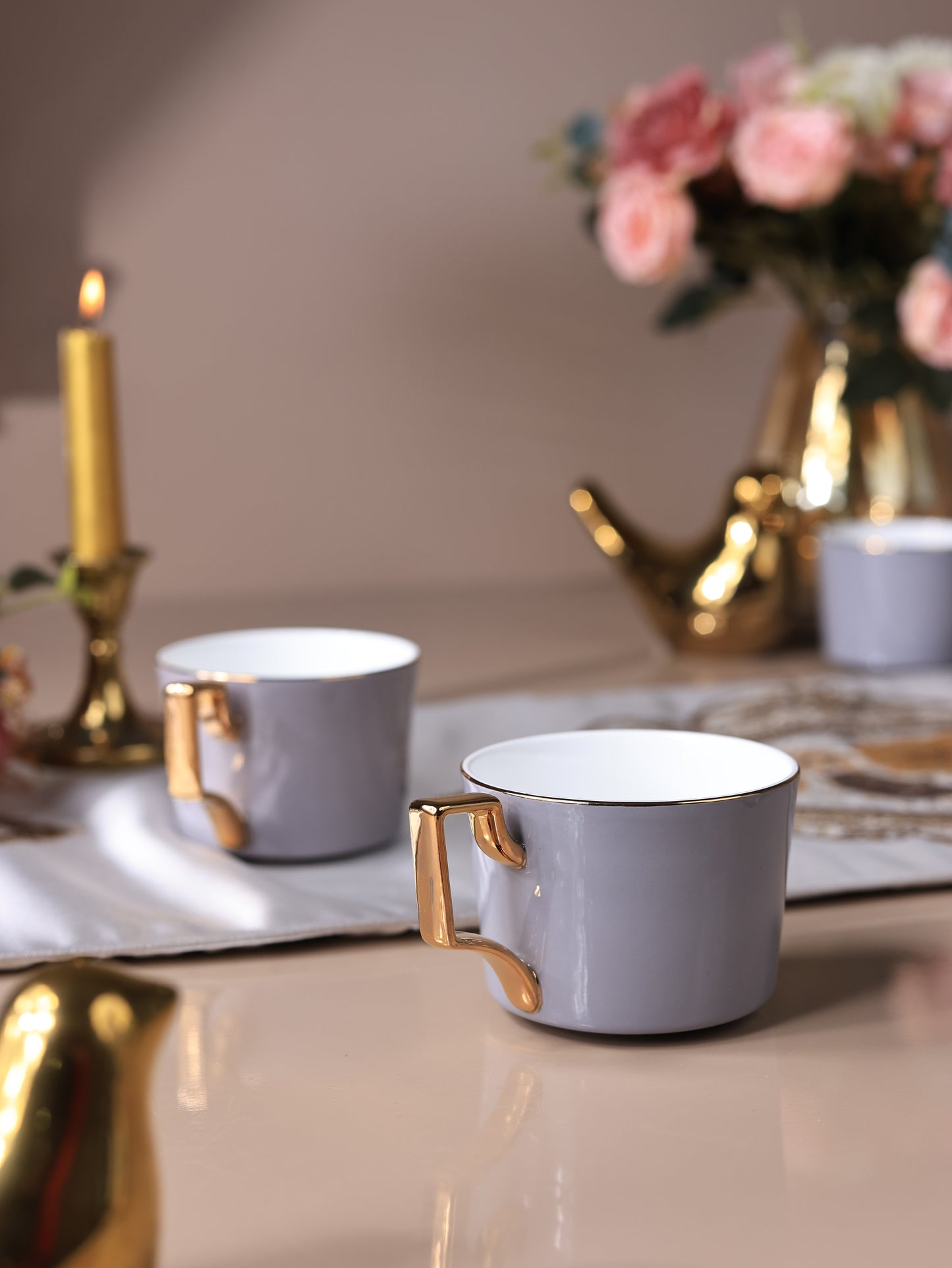 Opulent Grey Mug Set of 6 (Luxe Edition, 24K Gold, In glaze)