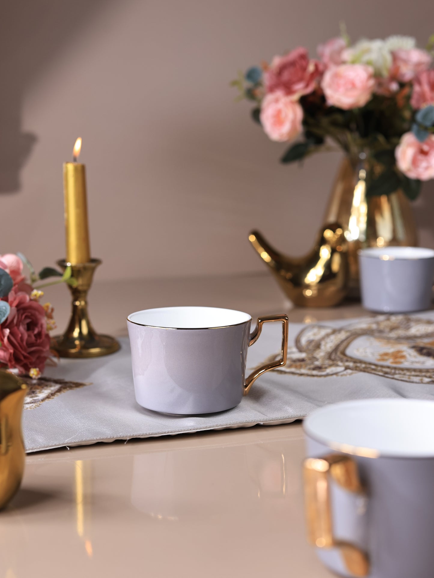 Opulent Grey Mug Set of 6 (Luxe Edition, 24K Gold, In glaze)