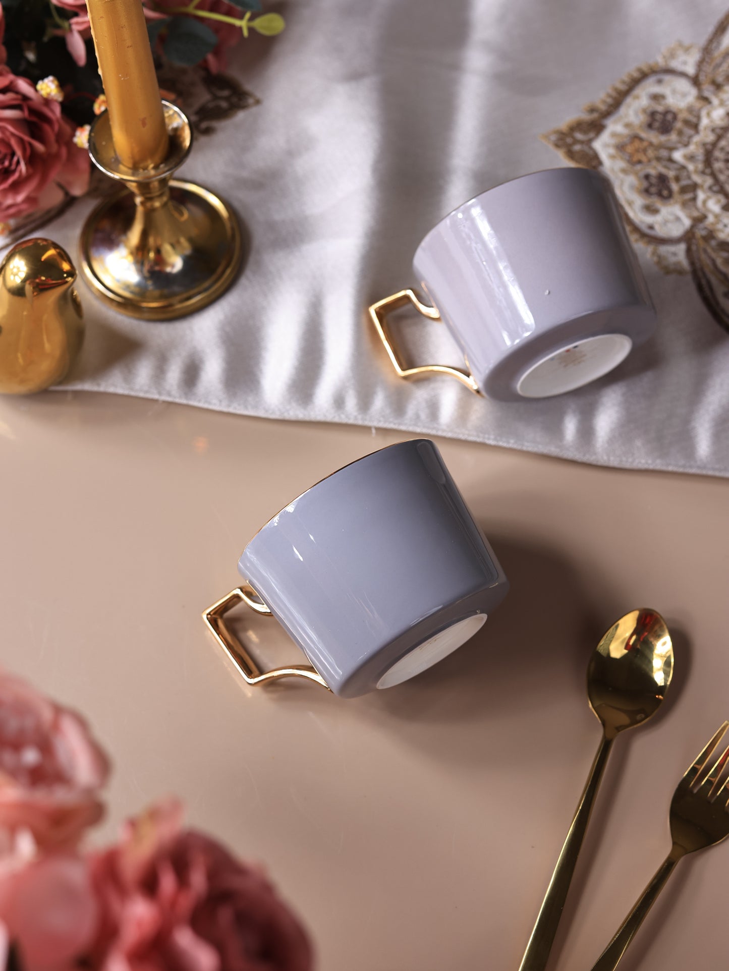 Opulent Grey Mug Set of 6 (Luxe Edition, 24K Gold, In glaze)