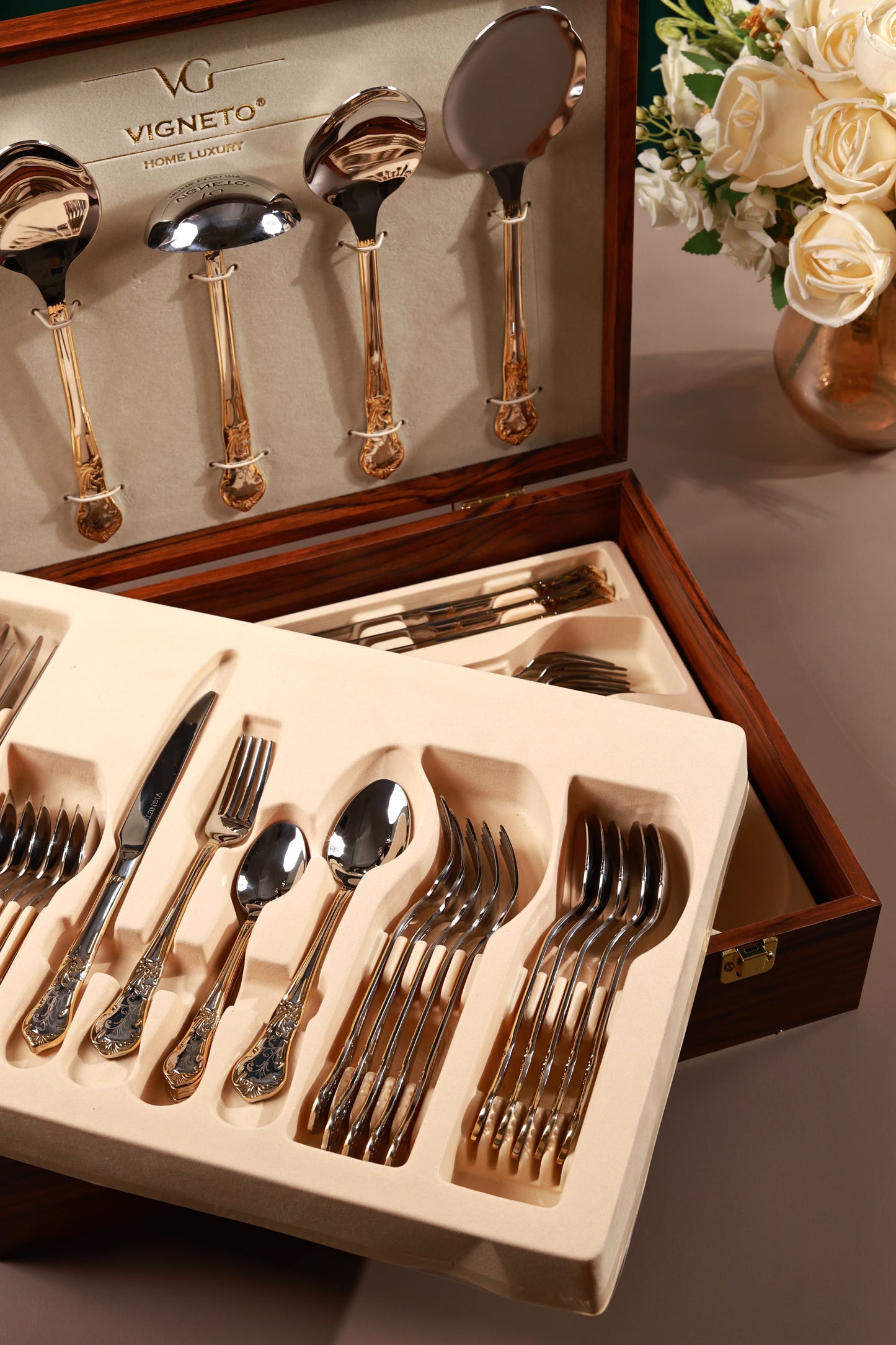 Prestige Gold 65 Pcs Cutlery Set (Palace Collection, 24K Gold Plated)