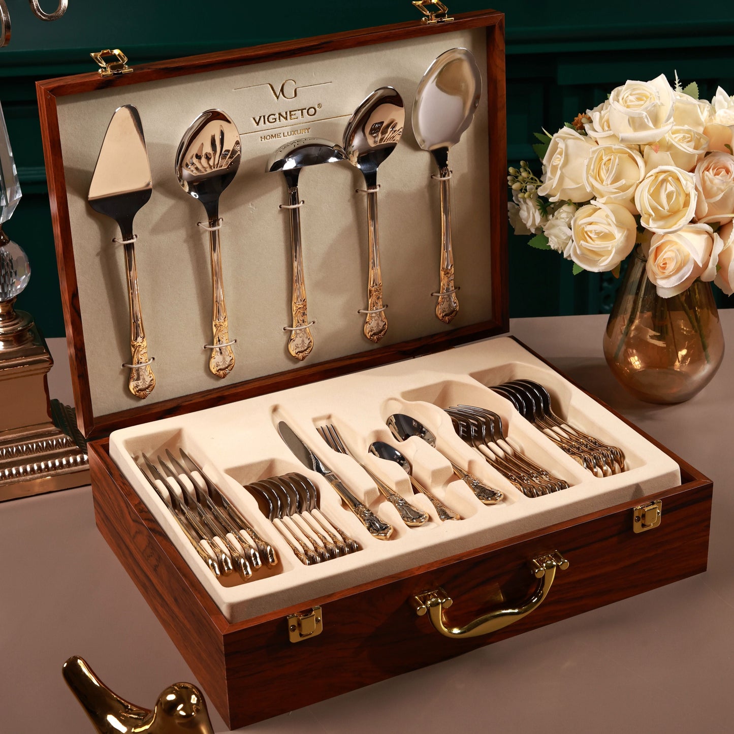 Prestige Gold 65 Pcs Cutlery Set (Palace Collection, 24K Gold Plated)