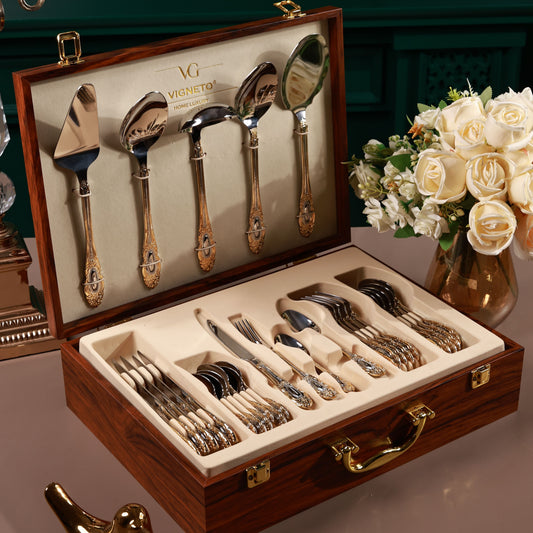 Regal Medallion 65 Pcs Cutlery Set (Palace Collection, 24K Gold Plated)