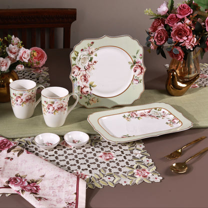 Pistachio Green 8 Pcs Coffee & Platter Set (4 Mugs, 1 Square Platter, 1 Snack Platter, 2 Dip Bowls)