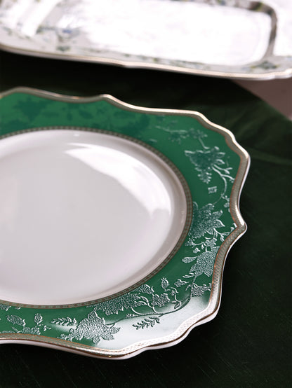 Tudor Green 8 Pcs Coffee & Platter Set (4 Mugs, 1 Square Platter, 1 Snack Platter, 2 Dip Bowls)