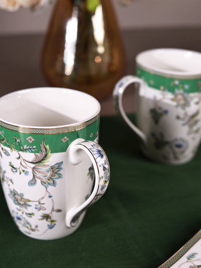 Tudor Green 8 Pcs Coffee & Platter Set (4 Mugs, 1 Square Platter, 1 Snack Platter, 2 Dip Bowls)