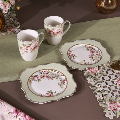 Pistachio Green Coffee Mugs with Snack Plates (4 Mugs and 4 Snack Plates)