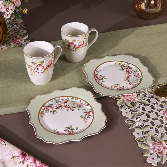Pistachio Green Coffee Mugs with Snack Plates (4 Mugs and 4 Snack Plates)