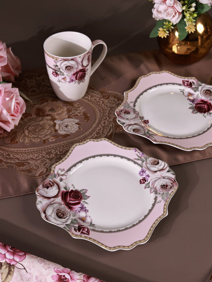 Rose Garden Coffee Mugs with Snack Plates (4 Mugs and 4 Snack Plates)