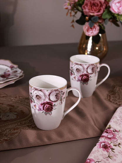 Rose Garden Coffee Mugs with Snack Plates (4 Mugs and 4 Snack Plates)