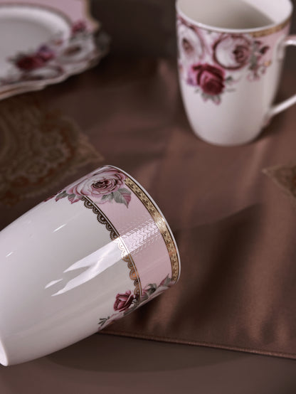 Rose Garden Coffee Mugs with Snack Plates (4 Mugs and 4 Snack Plates)