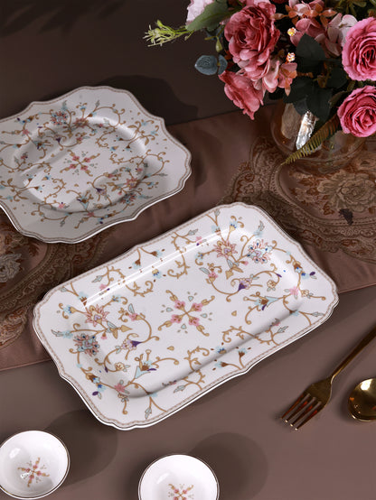White Pattern 8 Pcs Coffee & Platter Set (4 Mugs, 1 Square Platter, 1 Snack Platter, 2 Dip Bowls)