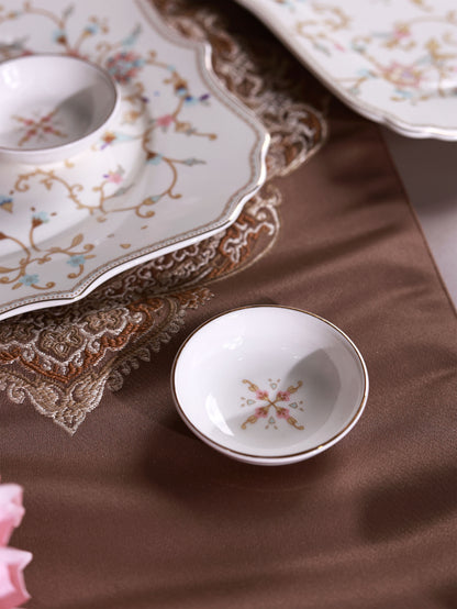 White Pattern 8 Pcs Coffee & Platter Set (4 Mugs, 1 Square Platter, 1 Snack Platter, 2 Dip Bowls)