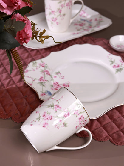 Orchid Bliss 8 Pcs Coffee & Platter Set (4 Mugs, 1 Square Platter, 1 Snack Platter, 2 Dip Bowls)
