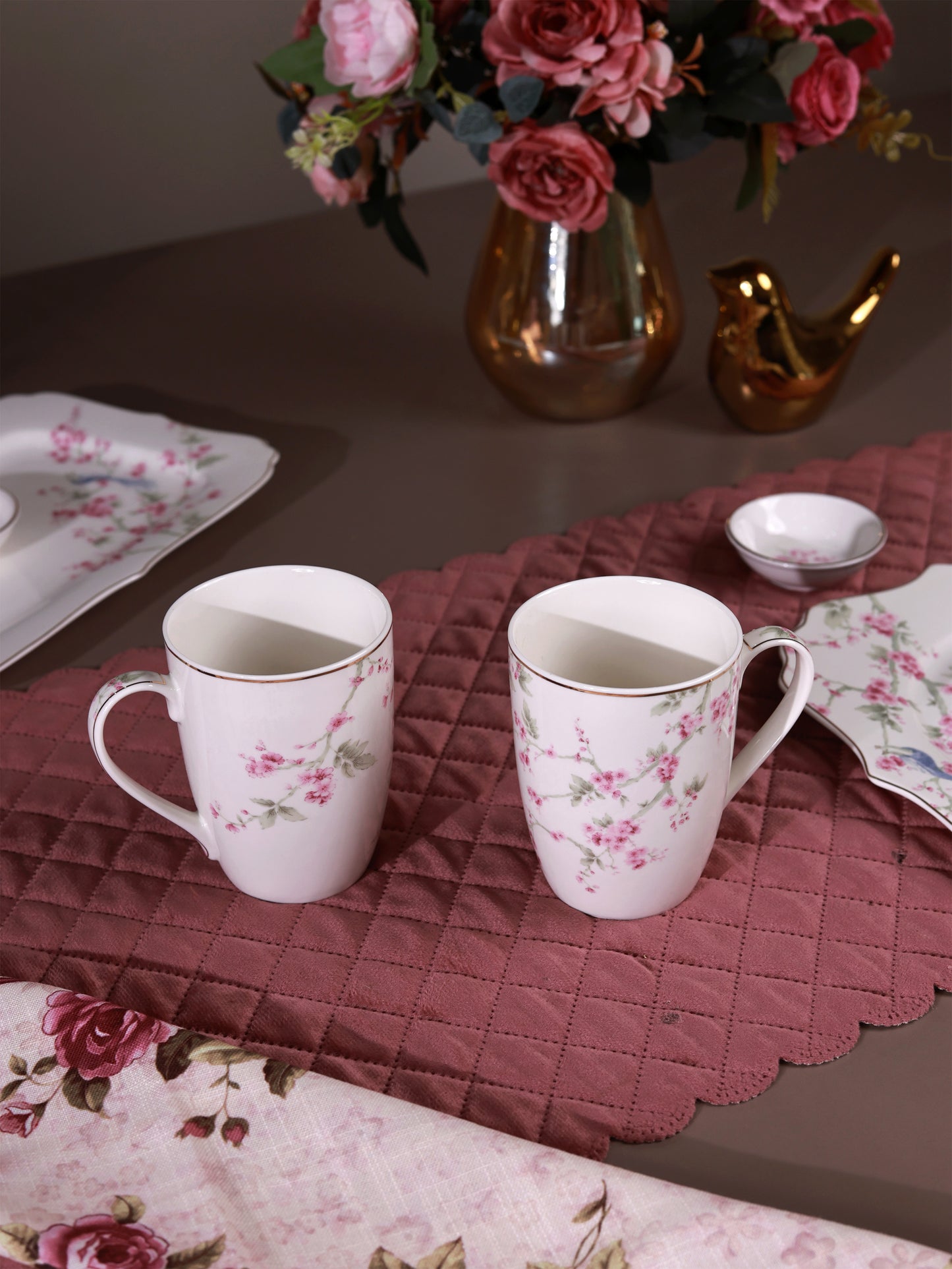 Orchid Bliss 8 Pcs Coffee & Platter Set (4 Mugs, 1 Square Platter, 1 Snack Platter, 2 Dip Bowls)