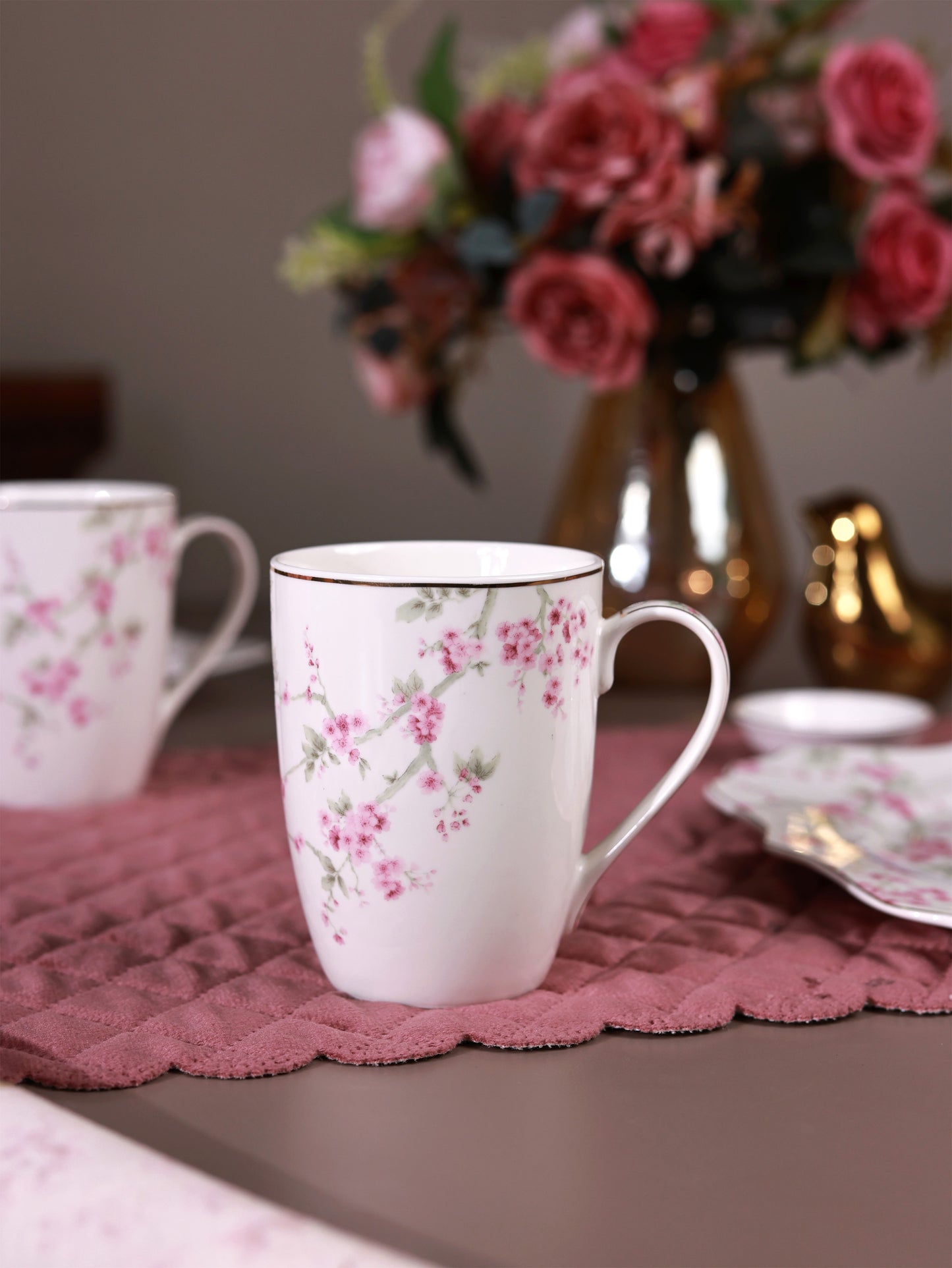 Orchid Bliss 8 Pcs Coffee & Platter Set (4 Mugs, 1 Square Platter, 1 Snack Platter, 2 Dip Bowls)