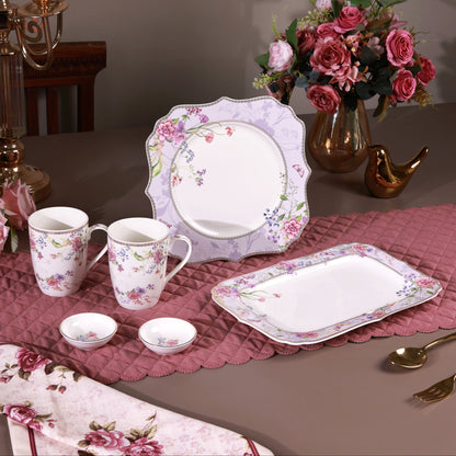 Lilac Garden 8 Pcs Coffee & Platter Set (4 Mugs, 1 Square Platter, 1 Snack Platter, 2 Dip Bowls)