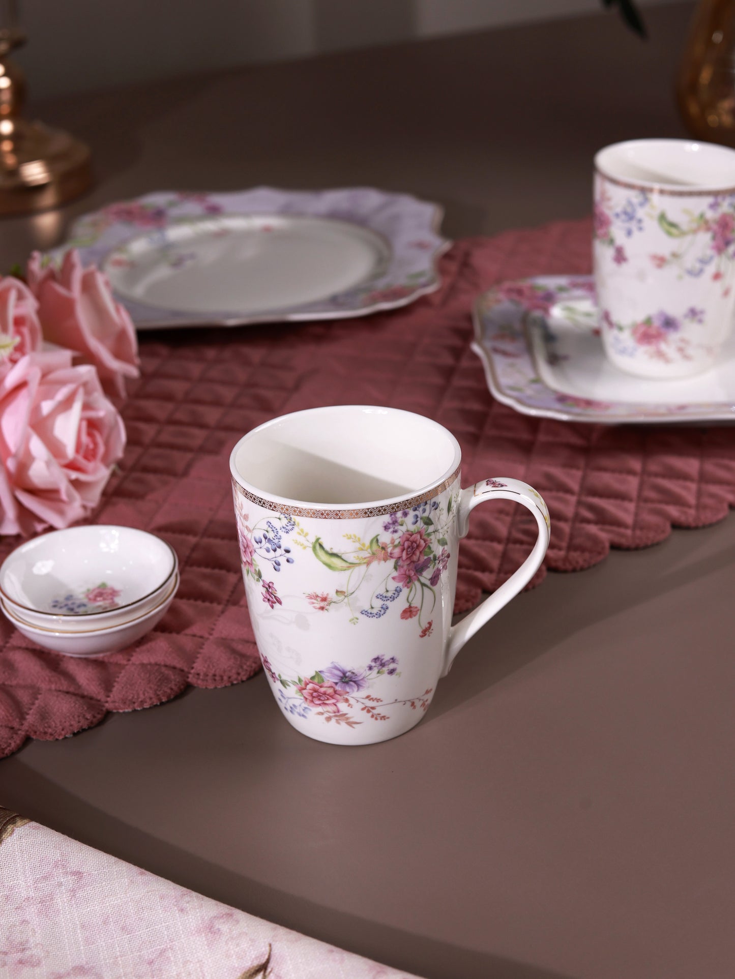 Lilac Garden 8 Pcs Coffee & Platter Set (4 Mugs, 1 Square Platter, 1 Snack Platter, 2 Dip Bowls)