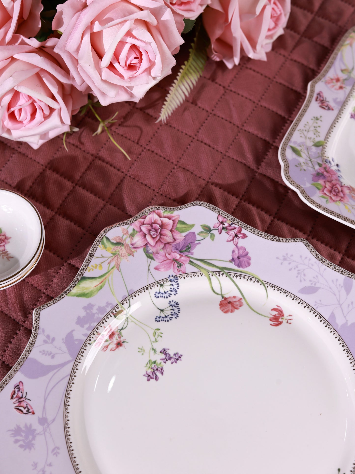 Lilac Garden 8 Pcs Coffee & Platter Set (4 Mugs, 1 Square Platter, 1 Snack Platter, 2 Dip Bowls)
