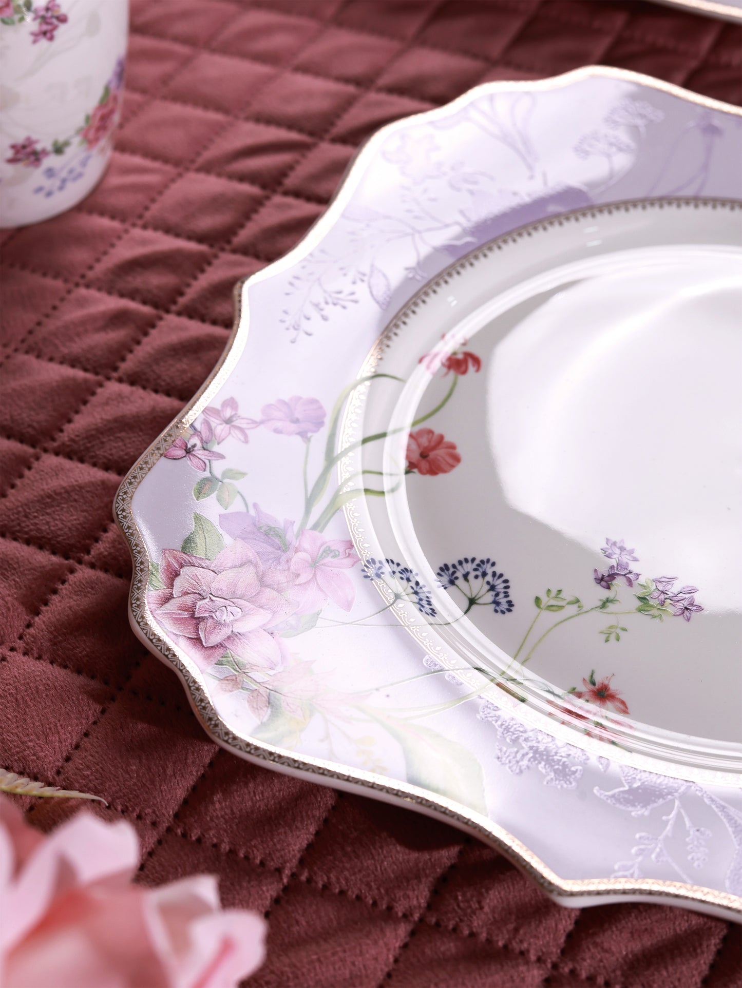 Lilac Garden 8 Pcs Coffee & Platter Set (4 Mugs, 1 Square Platter, 1 Snack Platter, 2 Dip Bowls)