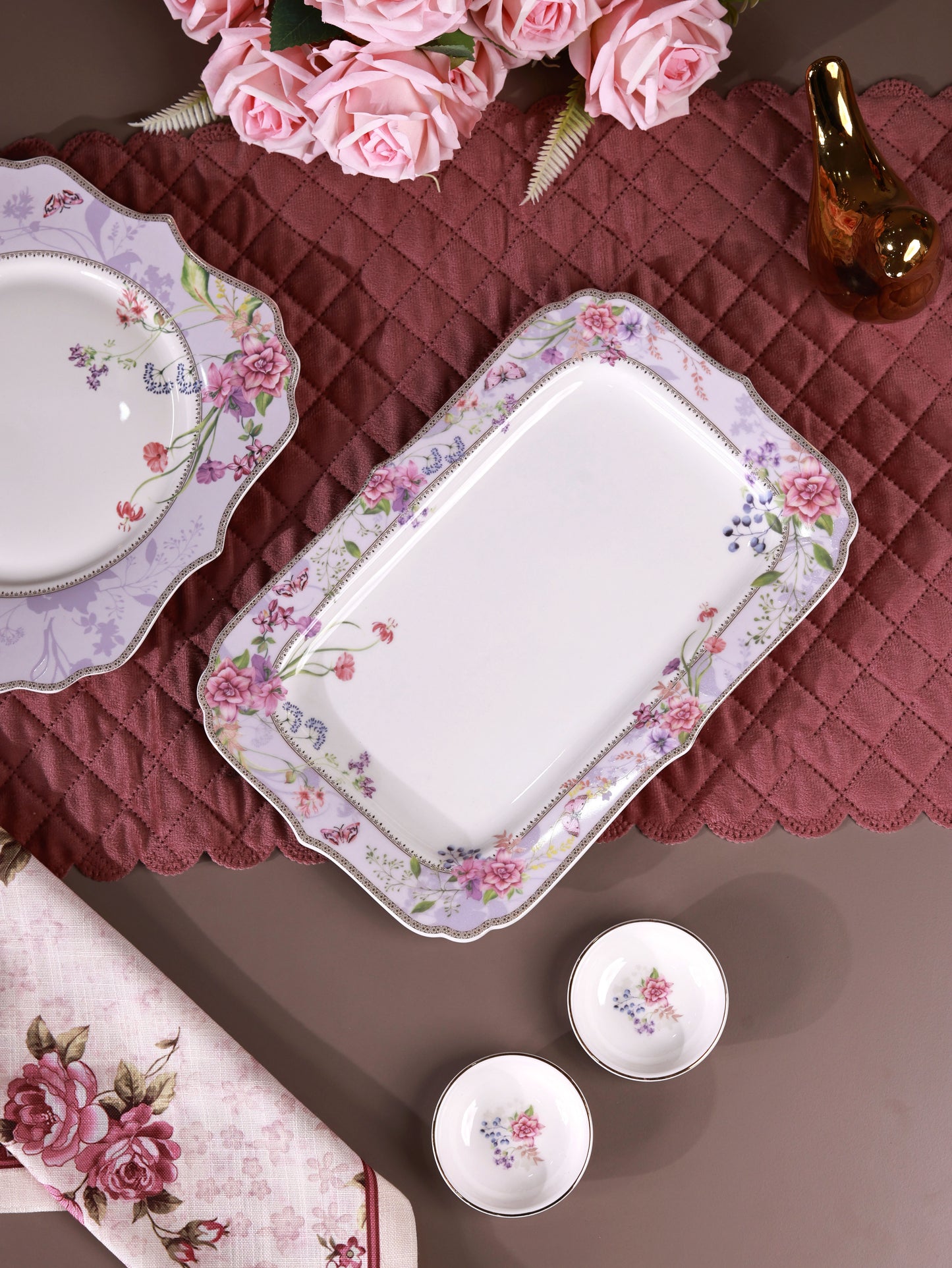 Lilac Garden 8 Pcs Coffee & Platter Set (4 Mugs, 1 Square Platter, 1 Snack Platter, 2 Dip Bowls)