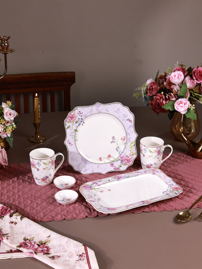 Lilac Garden 8 Pcs Coffee & Platter Set (4 Mugs, 1 Square Platter, 1 Snack Platter, 2 Dip Bowls)