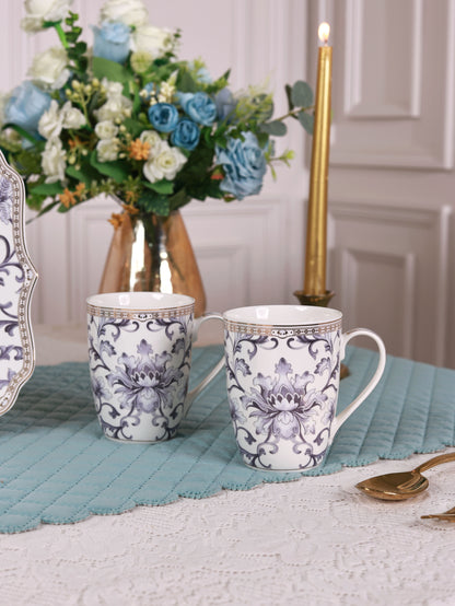 Royal Blue 8 Pcs Coffee & Platter Set (4 Mugs, 1 Square Platter, 1 Snack Platter, 2 Dip Bowls)