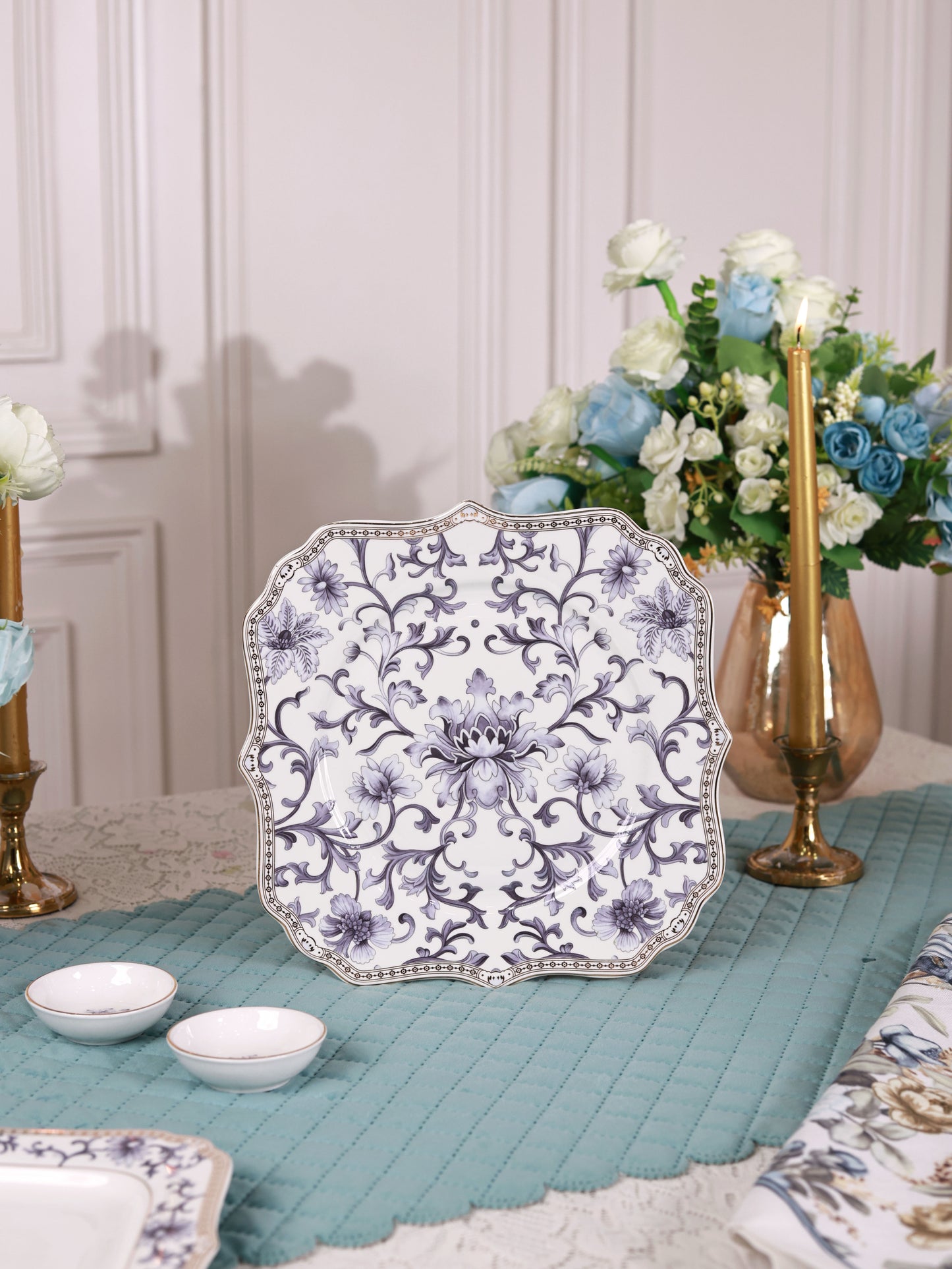 Royal Blue 8 Pcs Coffee & Platter Set (4 Mugs, 1 Square Platter, 1 Snack Platter, 2 Dip Bowls)