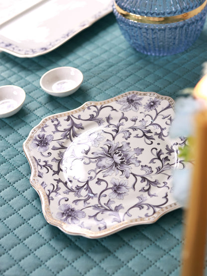 Royal Blue 8 Pcs Coffee & Platter Set (4 Mugs, 1 Square Platter, 1 Snack Platter, 2 Dip Bowls)