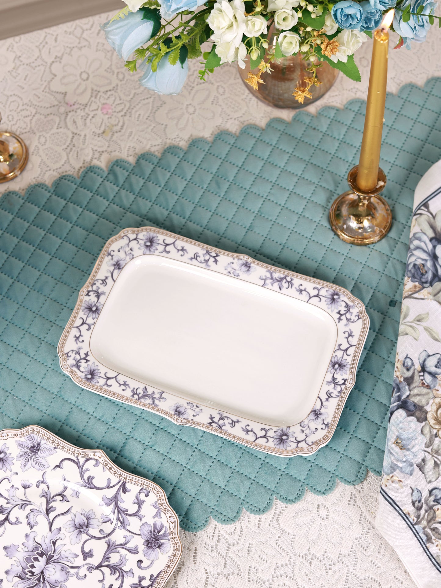 Royal Blue 8 Pcs Coffee & Platter Set (4 Mugs, 1 Square Platter, 1 Snack Platter, 2 Dip Bowls)