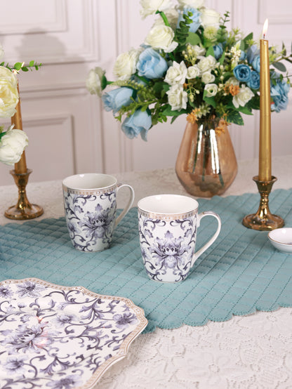 Royal Blue 8 Pcs Coffee & Platter Set (4 Mugs, 1 Square Platter, 1 Snack Platter, 2 Dip Bowls)